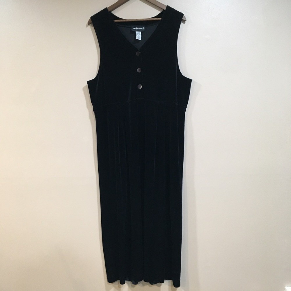 Vintage Velvet Maxi Dress Womens 16 Black Sleeveless Whimsigoth Fairy Grunge 90s